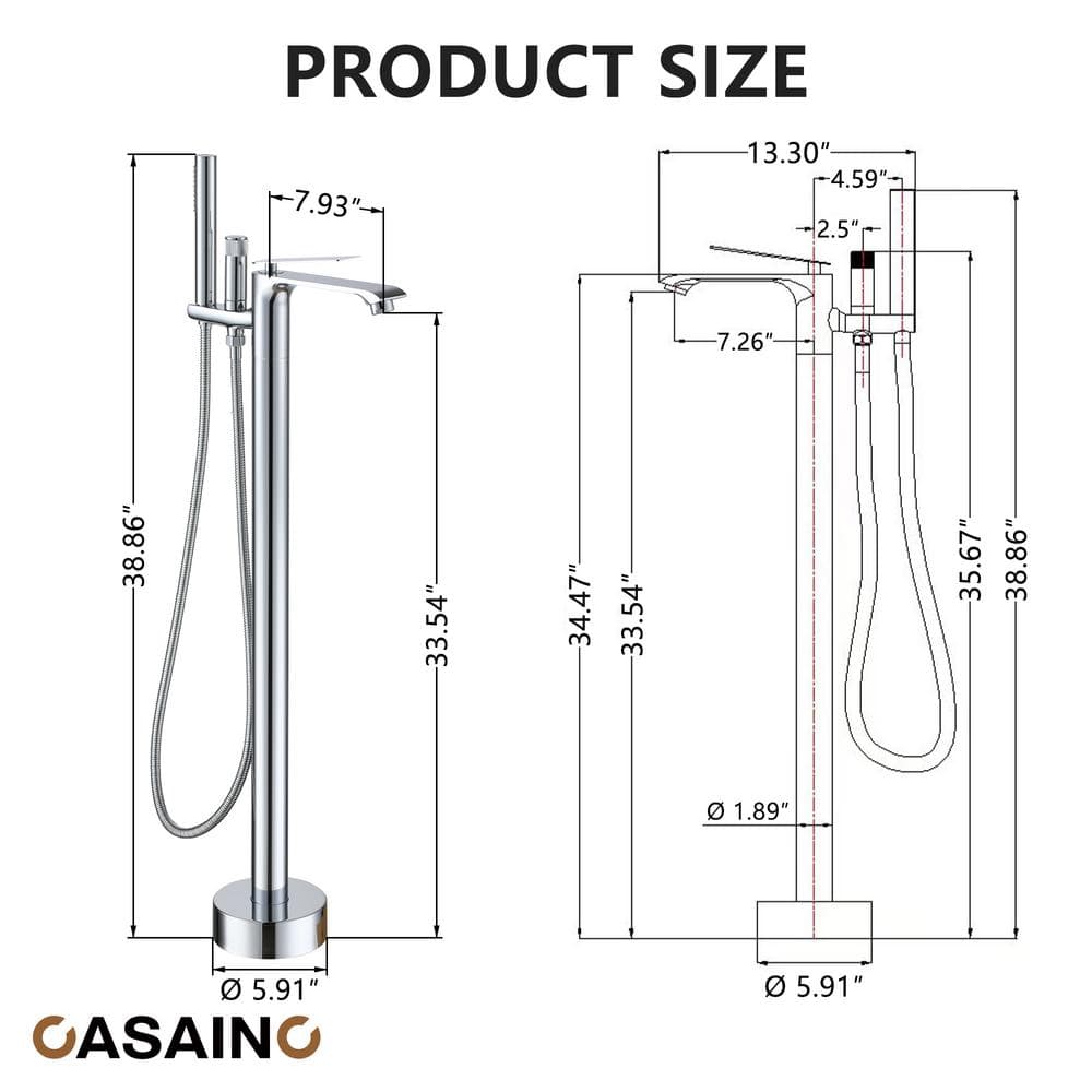 Chrome Plated Freestanding Bathtub Faucet with Handshower