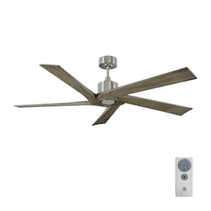 Aspen 56 in. Indoor/Outdoor Brushed Steel Ceiling Fan with Light Grey Weathered Oak Blades and Remote Control