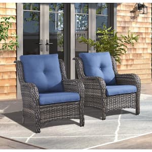 Carolina Gray Wicker Outdoor Chair with Blue Cushions (2-Pack)