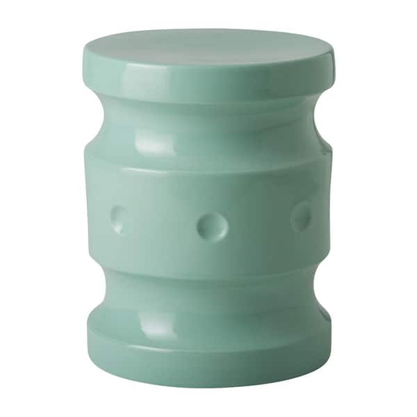 Emissary Spindle 19 in. H Light Teal Round Ceramic Garden Stool