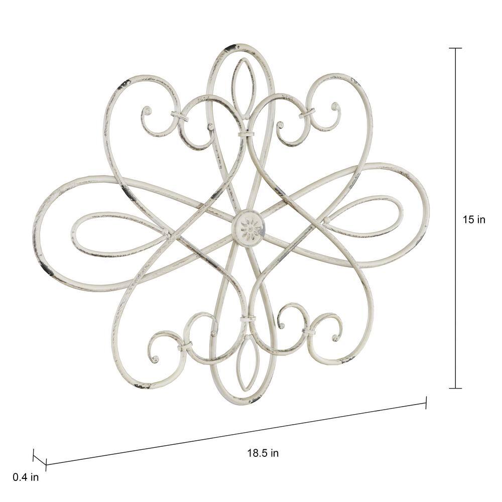 Handcrafted Off-White Iron Medallion Wall Art with Distressed Finish