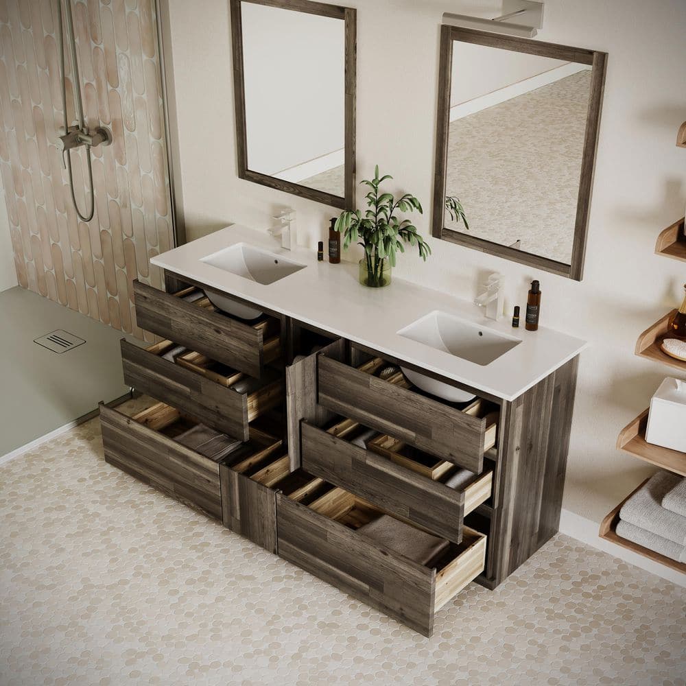 Formosa 72" Brown Quartz Stone Double Sink Vanity