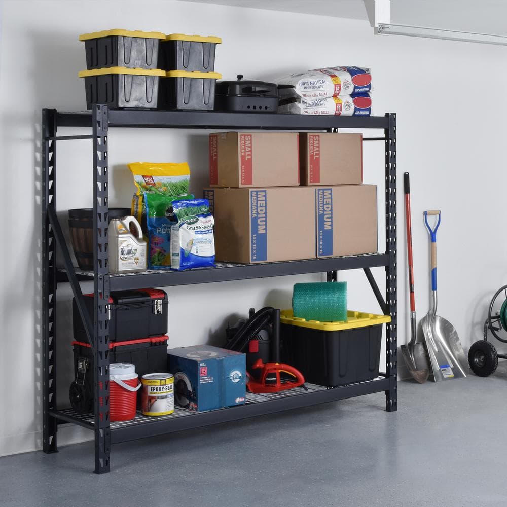 Muscle Rack 77" Black Steel Adjustable 3-Shelf Garage Shelving Unit