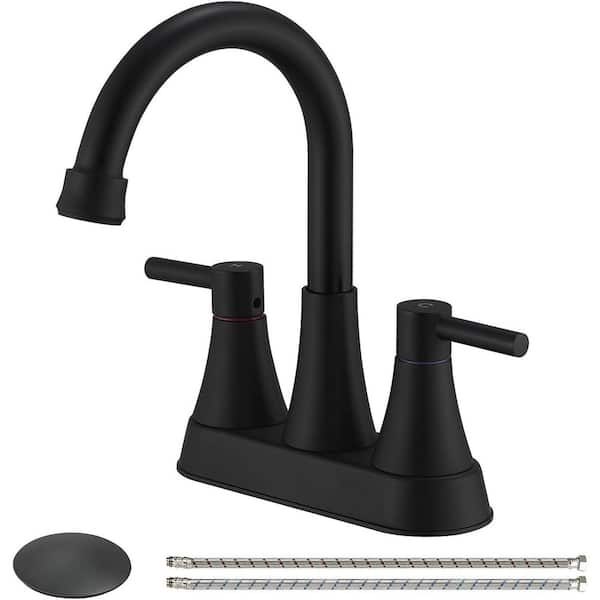 MTTCLE 4 in. Centerset Double Handle High Arc Bathroom Faucet with Drain Kit Included RV Faucet in Matte Black