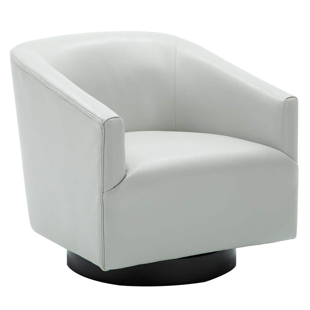 Dove Gray Faux Leather Swivel Barrel Chair with Wood Base