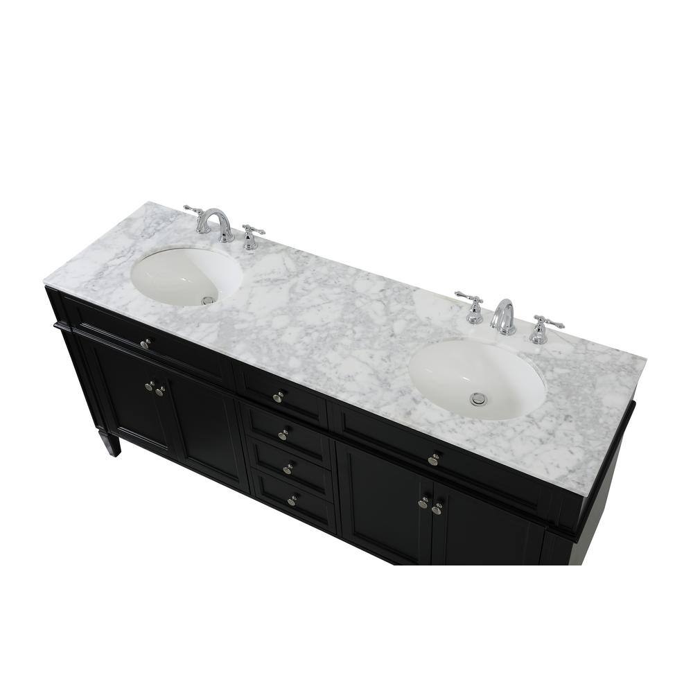 Black Double Sink Vanity with Carrara Marble Top, 72"