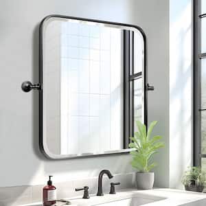 24 in. W x 24 in. H Modern Square Aluminium Alloy Framed Pivoted Wall Vanity Mirror in Black