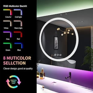 24 in. W x 32 in. H Rectangular Frameless RGB Backlit, LED Frontlit Anti-Fog Tempered Glass Wall Bathroom Vanity Mirror