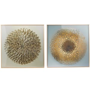 2-Panel Starburst Scales Framed Wall Art Print with Gold Aluminum Frame 32 in. x 32 in.