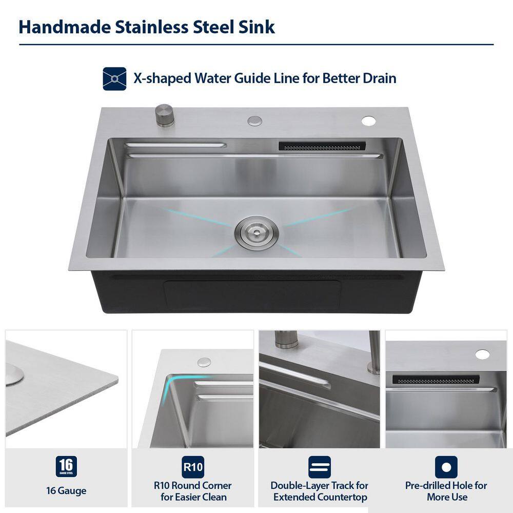33" Matte Black Granite Composite Single Bowl Kitchen Sink with Pull Down Faucet