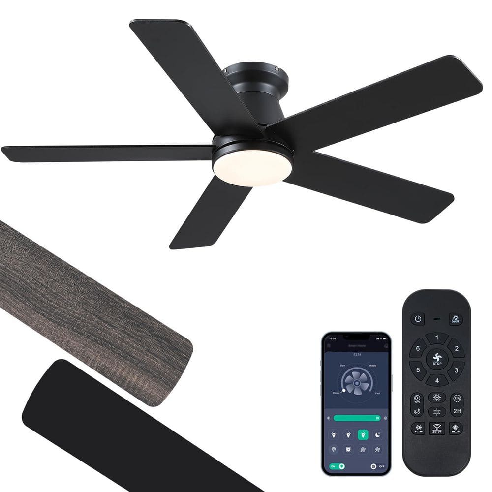 46 in. Indoor/Outdoor Flush Mount Black Ceiling Fan with Dimmable 3-Color LED Light and Remote/APP Control price history on PriceWatchPro