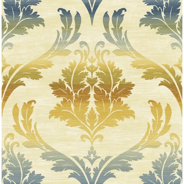 Seabrook Designs Catamount Damask Metallic Champagne, Navy, & Gold Paper Strippable Roll (Covers 56.05 sq. ft.)
