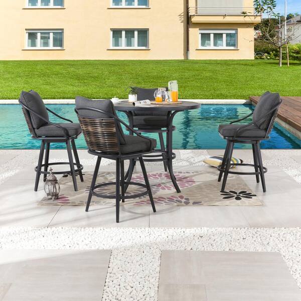 Patio Festival 5-Piece Metal Bar Height Outdoor Dining Set with Gray ...