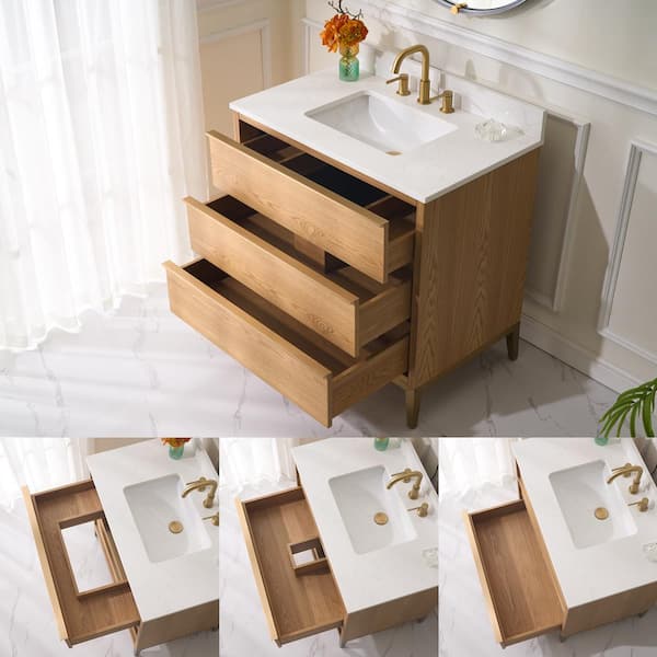 NOLAN 36 in. W x 22 in. D x 35 in. H Single Sink Freestanding Bath Vanity in Light Oak with Carrera White Quartz Top