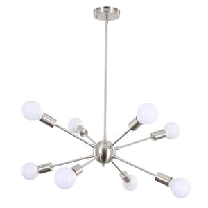 8-Light Sand Nickle Modern Dimmable Sputnik Chandelier, Farmhouse Chandelier Light Fixture