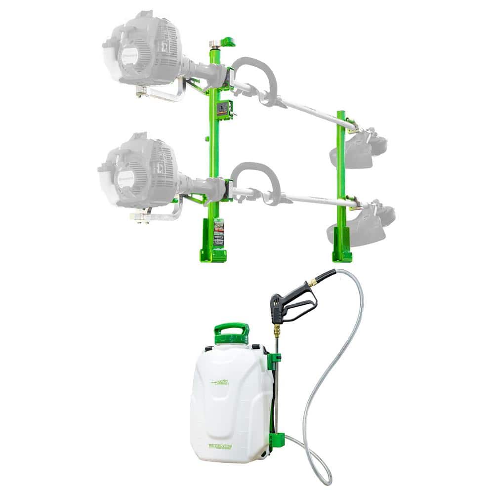 2-Position Trimmer Rack and Strom Electric Backpack Sprayer