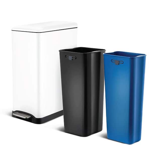 Home Zone Living 13.2 Gal. Stainless Steel Step-On Kitchen Trash Can with Dual Compartments and Slim Shape