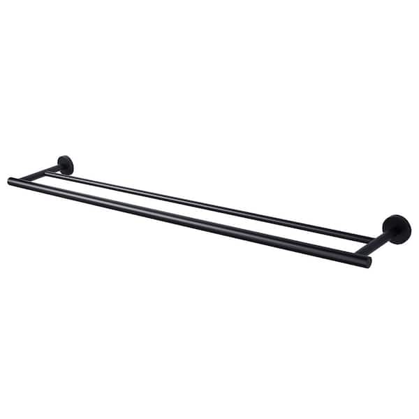WOWOW 36 in. Wall Mounted Towel Bar in Matte Black, Stainless Steel Double Towel Holder