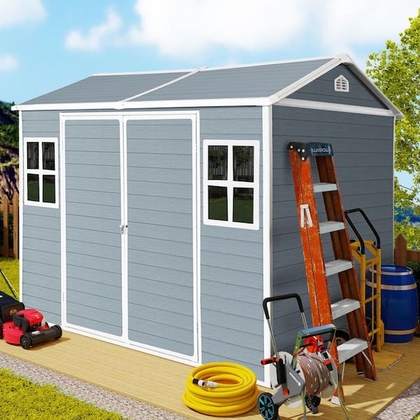 8 ft. x 6 ft. Outdoor Resin Storage Shed Waterproof with Floor, 2-Windows, Lockable Door for Garden, Patio(45 sq. ft.)