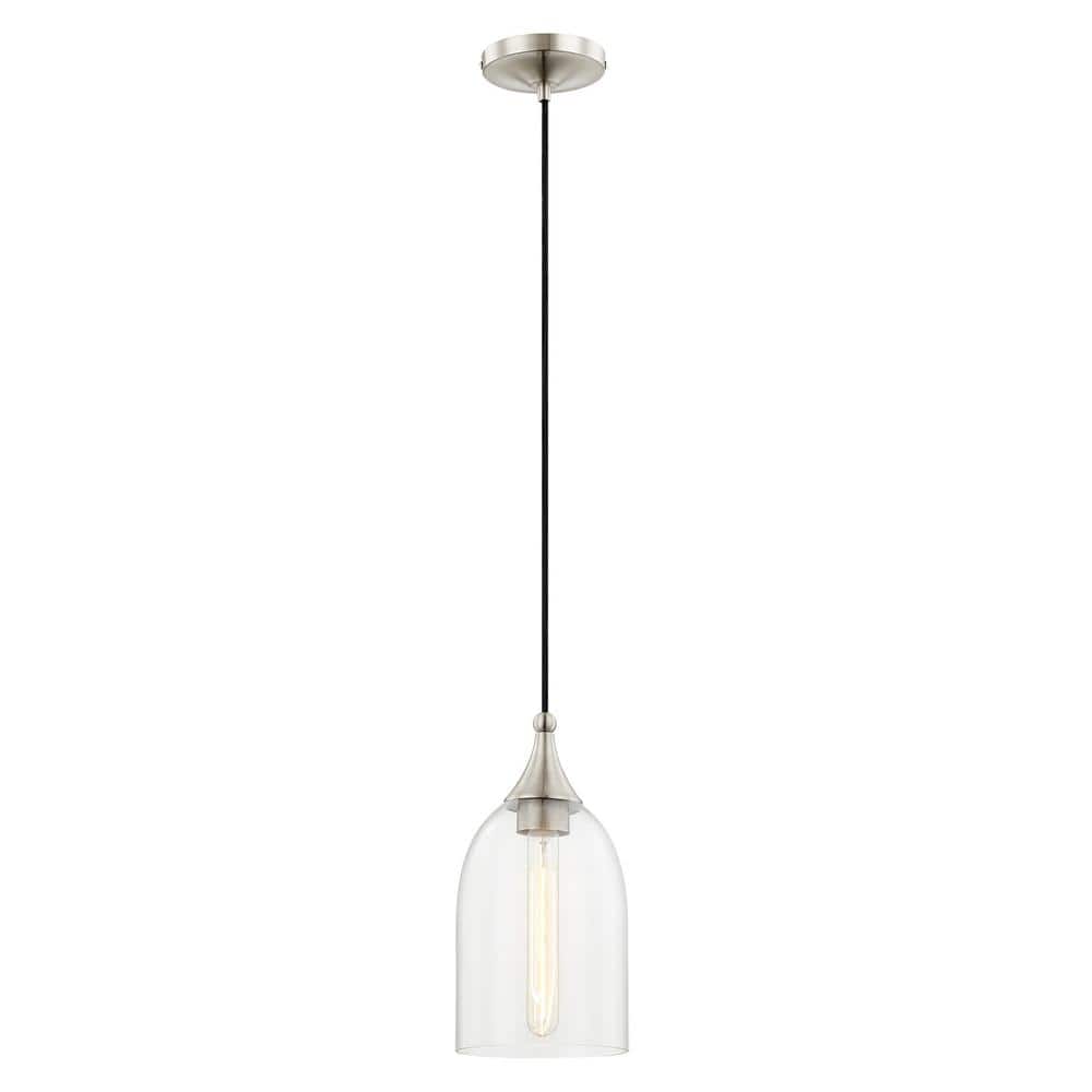Coastal Brushed Nickel Mini Pendant with Clear Glass Shade