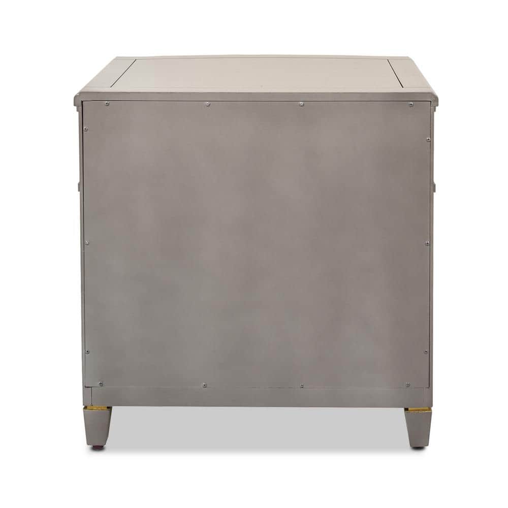 Dauphin Grey Cashmere 3-Drawer Nightstand with Gold Accents