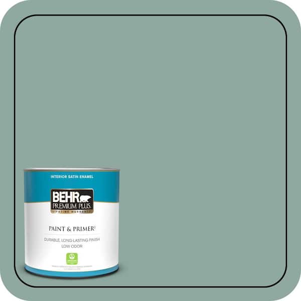 BEHR PREMIUM PLUS 1 qt. #S430-4 Green Meets Blue Satin Enamel Low Odor Interior Paint & Primer