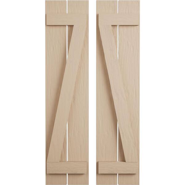 Ekena Millwork 11.5 in. x 78 in. Timberthane Polyurethane 2-Board Spaced Board-n-Batten Rough Sawn Faux Wood Shutters w/Z-Board Pair