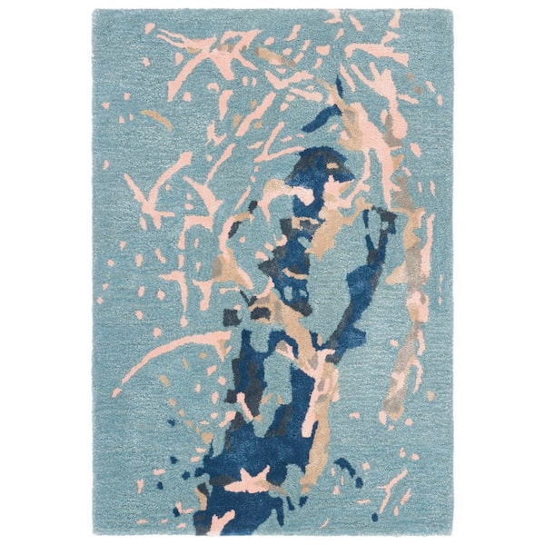 Soho 2 ft. x 3 ft. Blue/Light Pink Abstract Modern Area Rug