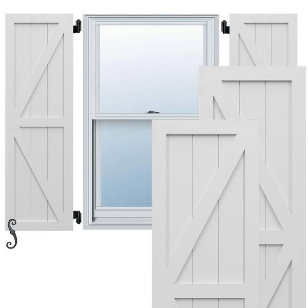 Ekena Millwork EnduraCore Two Equal Panel Farmhouse 15-in W x 66-in H Board and Batten Composite Shutters Pair in White