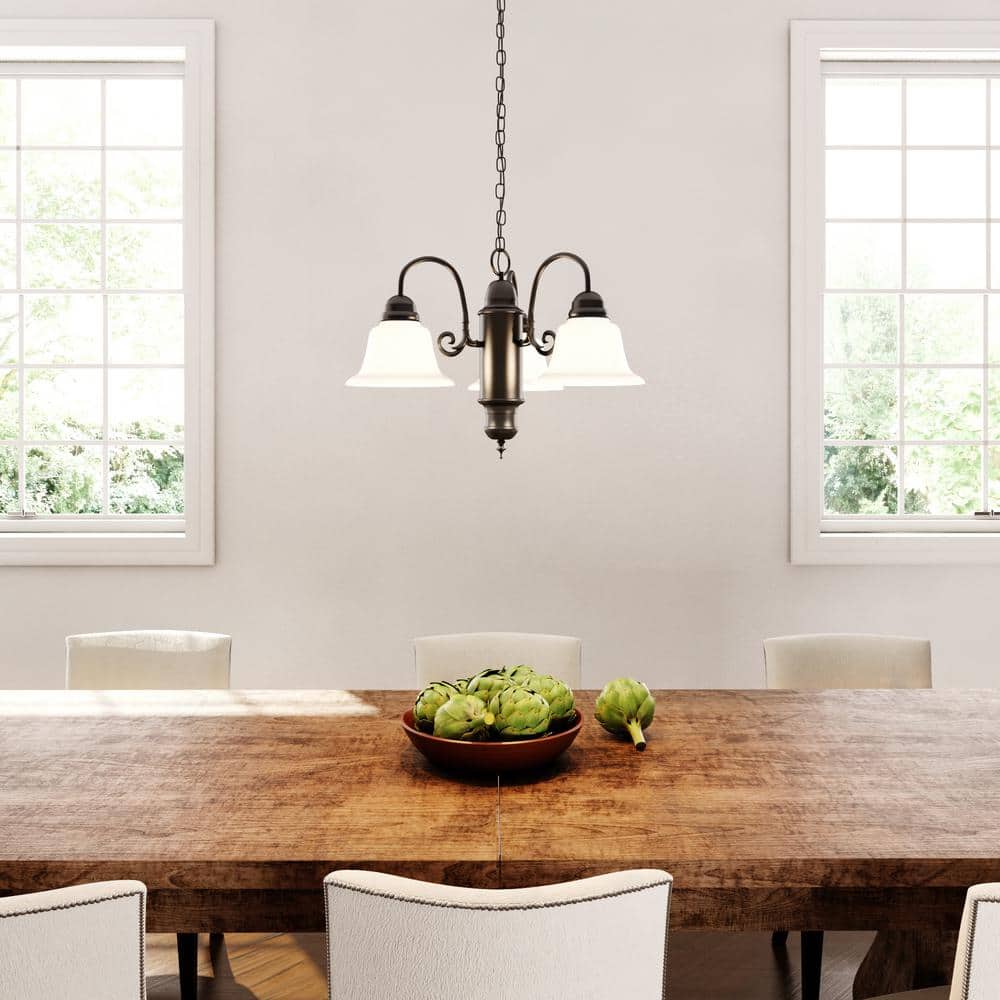 Manzanita Dark Brown Metal 3-Light Chandelier with Frosted Marble Glass