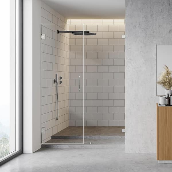 Altair Roisin 52 in. W x 74 in. H Frameless Pivot Hinged Shower Door in Polished Chrome Finish with Clear Glass