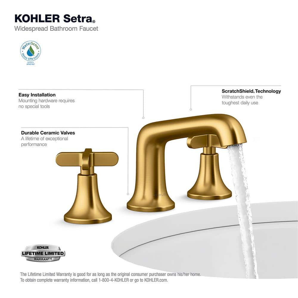Vibrant Moderne Brushed Brass Widespread Bathroom Faucet