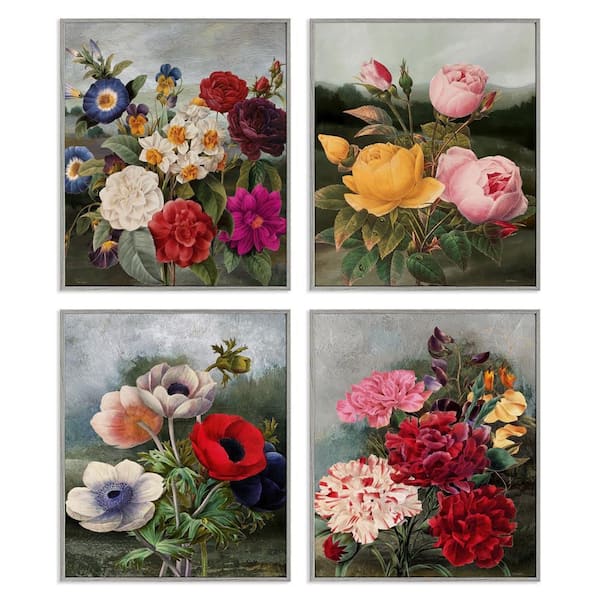 Stupell Industries Vintage Cottage Blooms by Carol Robinson 4 Pieces Gray Framed Nature Giclee Art Print 20 in. x 16 in.