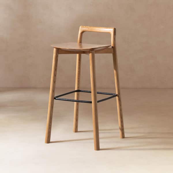 Sven 35 in. Modern Minimalist Low Back Wood Barstool in Natural Blonde Ash Wood