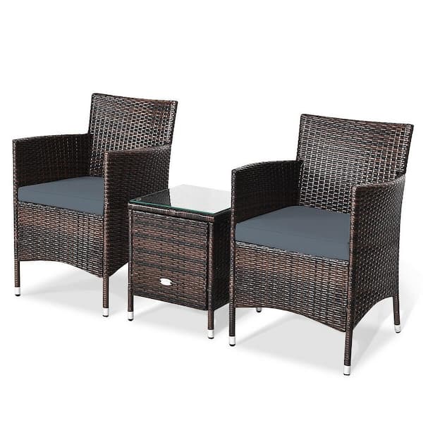 ANGELES HOME 3-Piece PE Wicker Patio Conversation Set with Coffee Table and Cushion