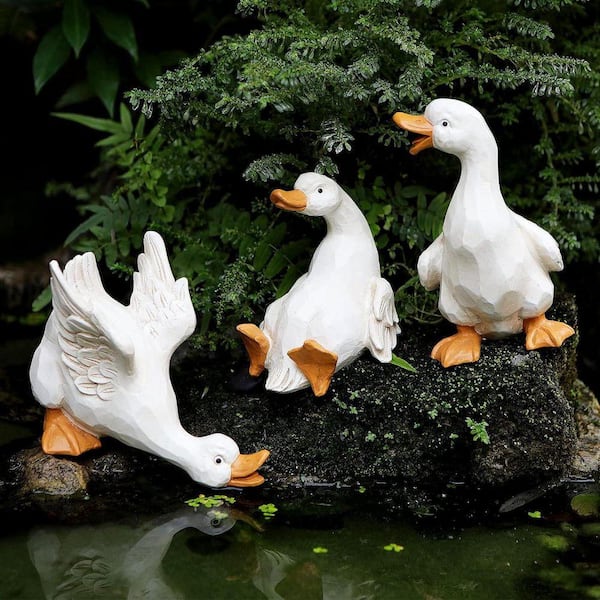 White Duck Yard Decorations Outdoor Ornaments (Set of 3