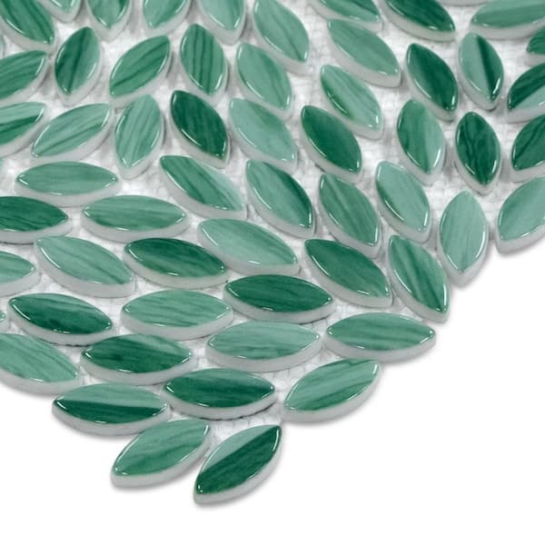 Flower Green 11.1 in. x 11.4 in. Glossy Recycled Glass Marble Looks Floor and Wall Mosaic Tile (8.8 sq. ft. /Case)
