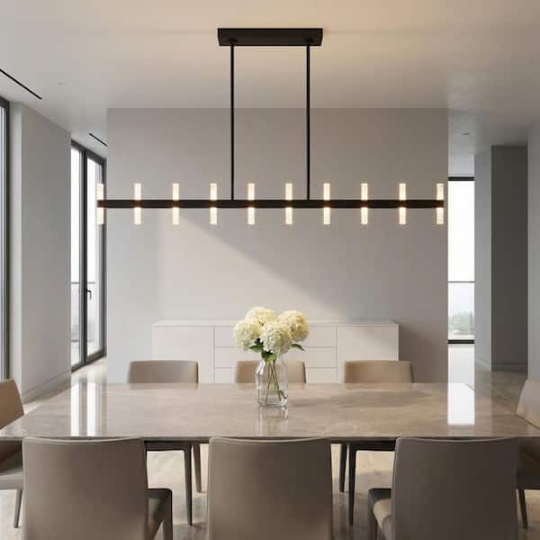 Silas 56 in. W x 6.2 in. H Midnight Black LED Dimmable Modern Chandelier with Clear Acrylic Cylindrical Diffusers
