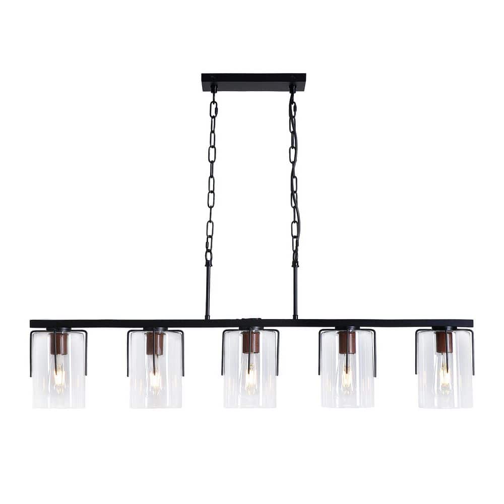 43 in. Modern Farmhouse 5-Light Black Linear Chandelier with Clear Glass Shade and No Bulbs Included price history on PriceWatchPro
