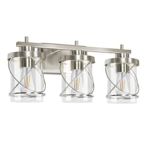 20.4 in. 3-Light Nickel Vanity Light with Cylindrical Transparent Glass Shades