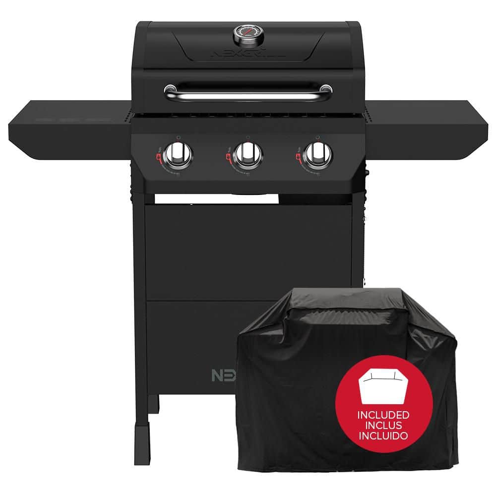 3-Burner Liquid Propane Gas Grill in Black with PVC Cover Bundle