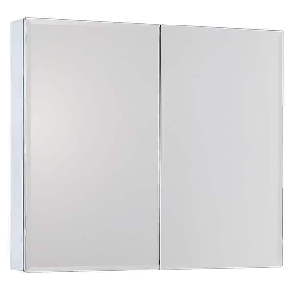 Siavonce 5 in. W x 26 in. H x 30 in. L Silver Frameless Glass Recessed or Surface Mount 2-Door Medicine Cabinet with Mirror