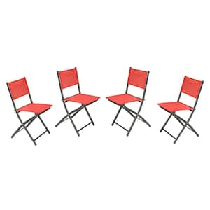 Black Steel Outdoor Lounge Chair in Red (Set of 4)