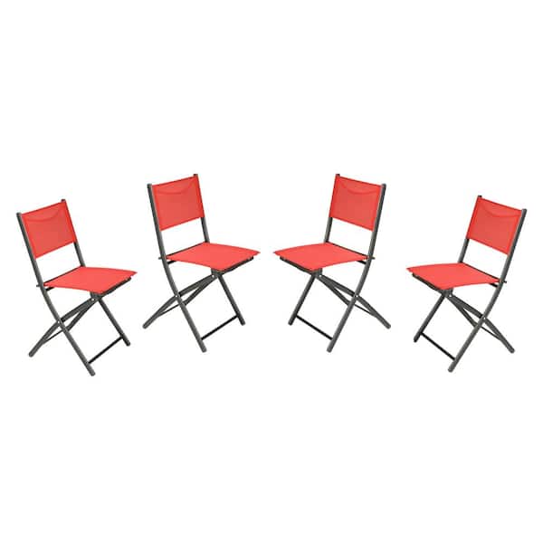 Unbranded Black Steel Outdoor Lounge Chair in Red (Set of 4)