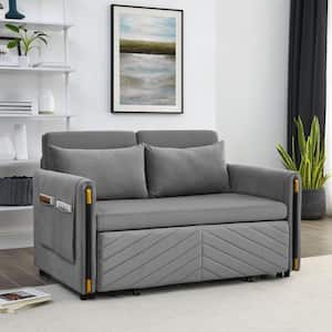 73 in. W Gray Polyester Full Size Convertible 2-Seat Sleeper Sofa Bed Adjustable Loveseat Couch with Adjustable Backrest