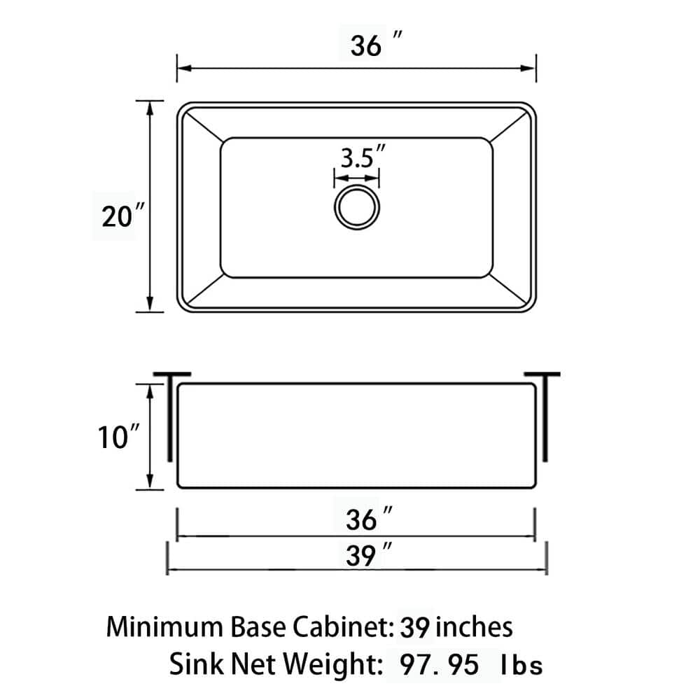 Sinber 36" White Fireclay Farmhouse Apron Single Bowl Kitchen Sink with Drainboard