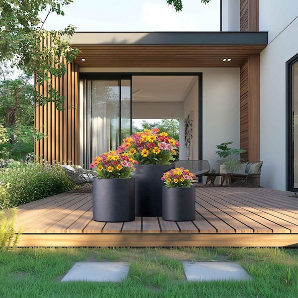 10 in. 13 in. 16 in. Granite Gray(Enhanced Core) Concrete Round Planter / Pot with Drainage Holes (3-Pack)