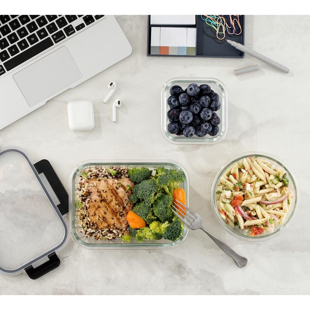 JoyFul 24-Piece Clear and Black Glass Meal Prep Containers Set