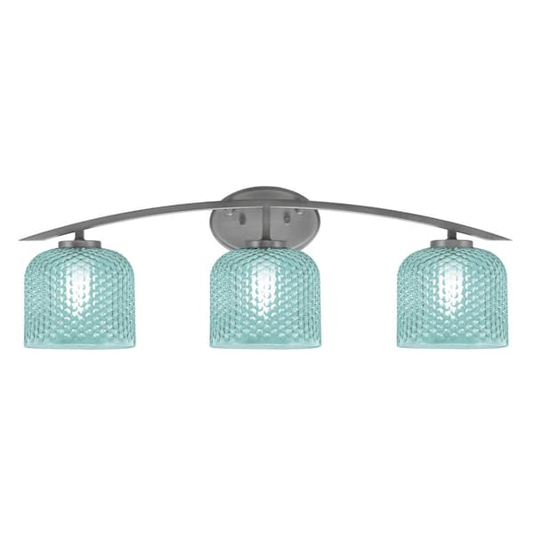 Unbranded Siena 29 in. 3-Light Vanity Light Graphite with Turquoise Glass Shades
