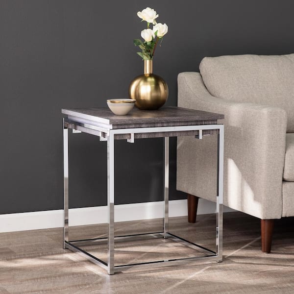 Southern Enterprises Joaquim Chrome with Black Oak Square End Table